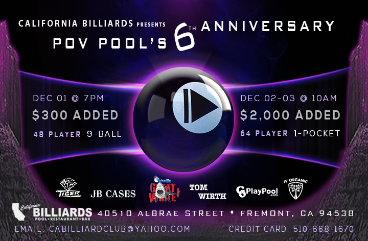 California Billiards To Host POV Pool’s 6th Anniversary Event