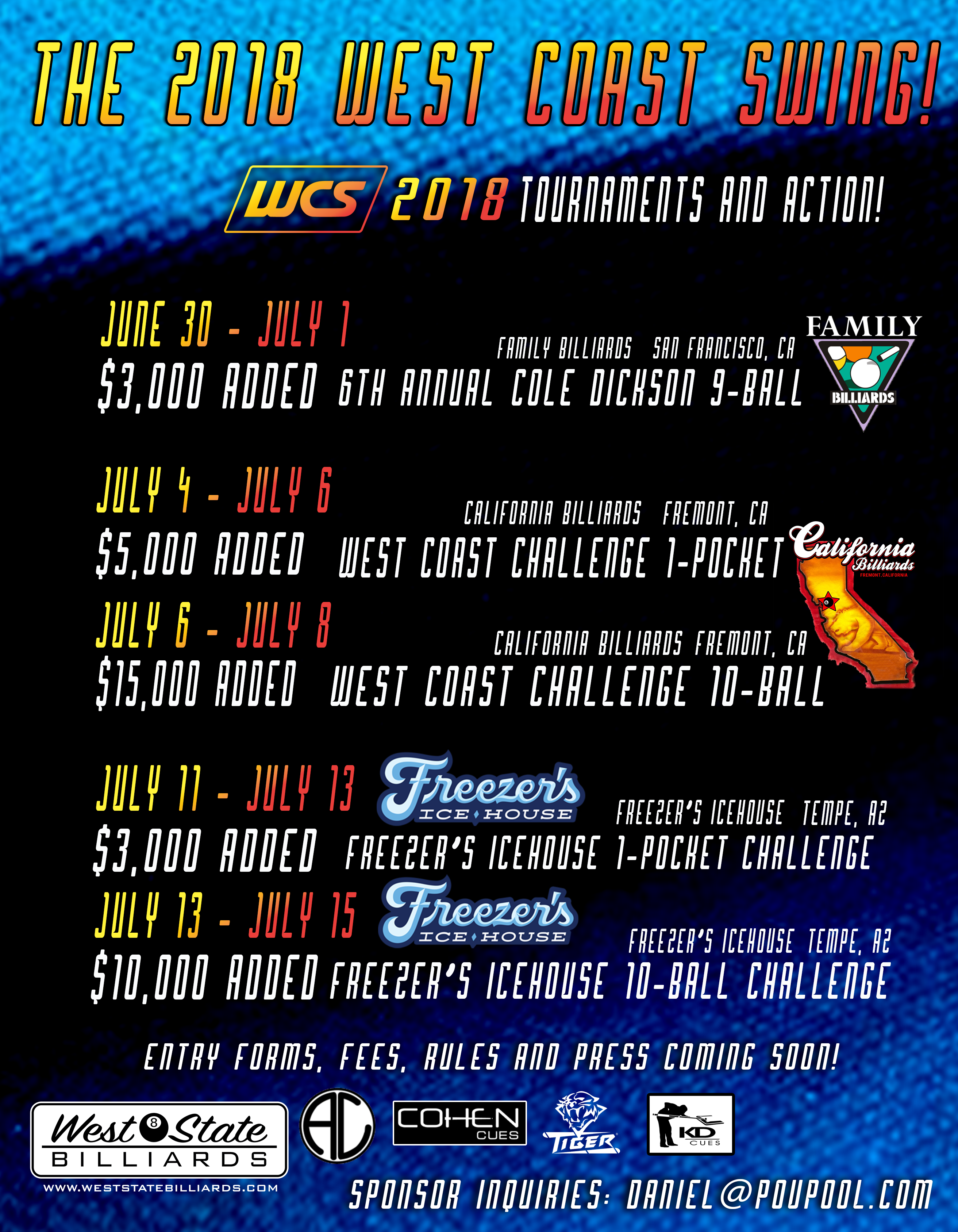 The 2018 West Coast Swing Of Pool Tournaments And Action: Dates And Venues!